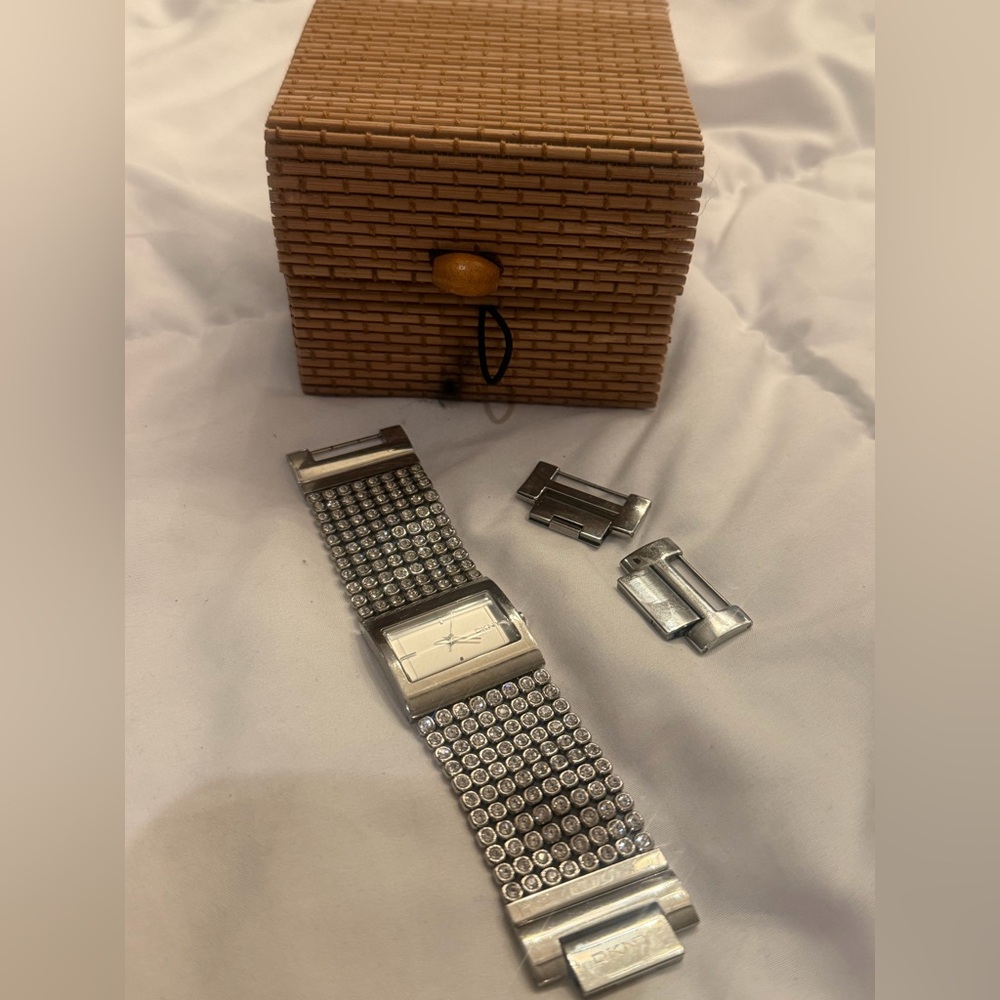 Dkny Silver Rectangular Watch With Crystal Detail… - image 5